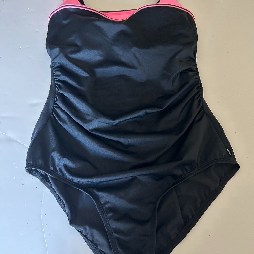 LADIES "REEBOK" ONE-PIECE SWIM SUIT BLACK W/PINK TRIM SZ.12